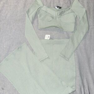 Fashion Nova Olive Ribbed Crop Top and Skirt Set